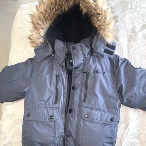 Charcoal Grey DKNY kids down winter coat . Worn twice in very good condition